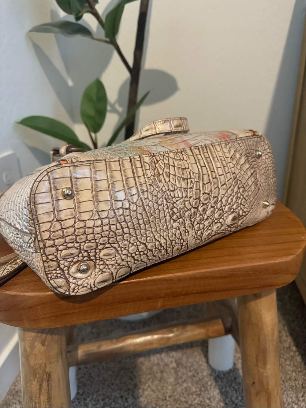 Brahmin Neutral Croc-Embossed Tote with Multicolor Painted Accent - Picture 6 of 7